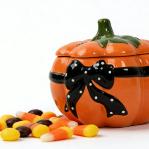 halloween pumpkin jar with bowtie